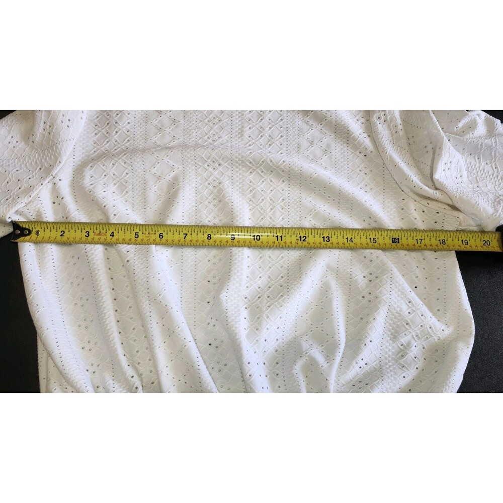 Michael Kors White Eyelet Short Sleeve Smocked Waist Top Blouse Womens Medium - Picture 8 of 10